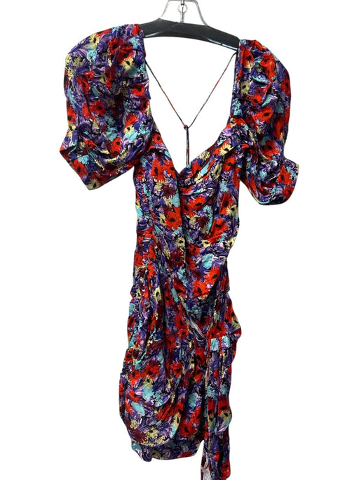 For Love & Lemons Size XS Purple & Multi Ecovero Blend Short Puff Sleeve Dress Purple & Multi / XS