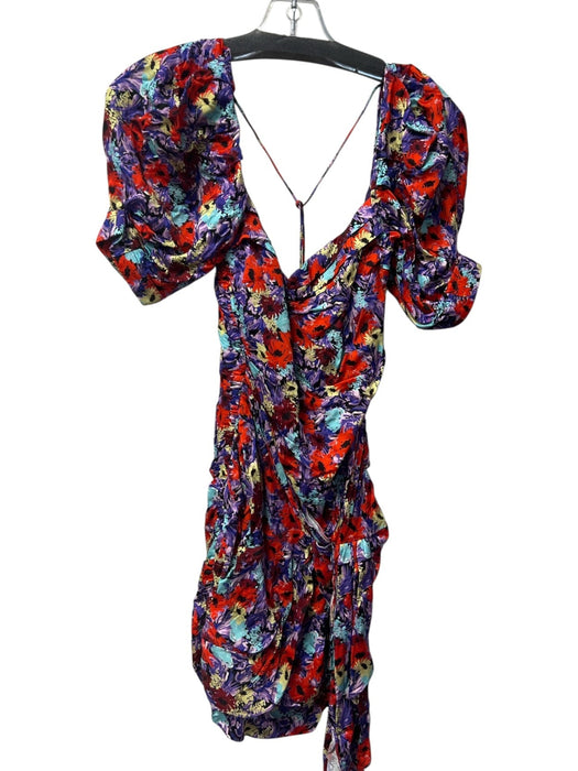 For Love & Lemons Size XS Purple & Multi Ecovero Blend Short Puff Sleeve Dress Purple & Multi / XS