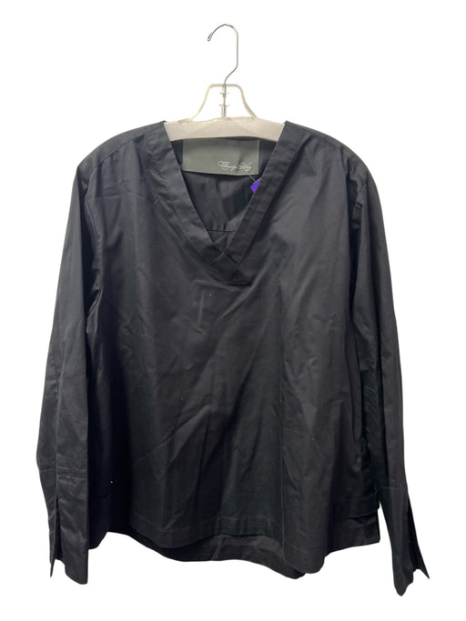 claridge + king Size L Black Cotton V Neck Long Sleeve split cuff Cross Over Top Black / L