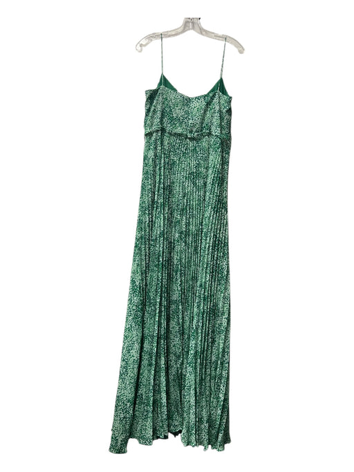 ML Monique Lhuillier Size 12 Green Polyester V Neck Spaghetti Strap Pleated Gown Green / 12