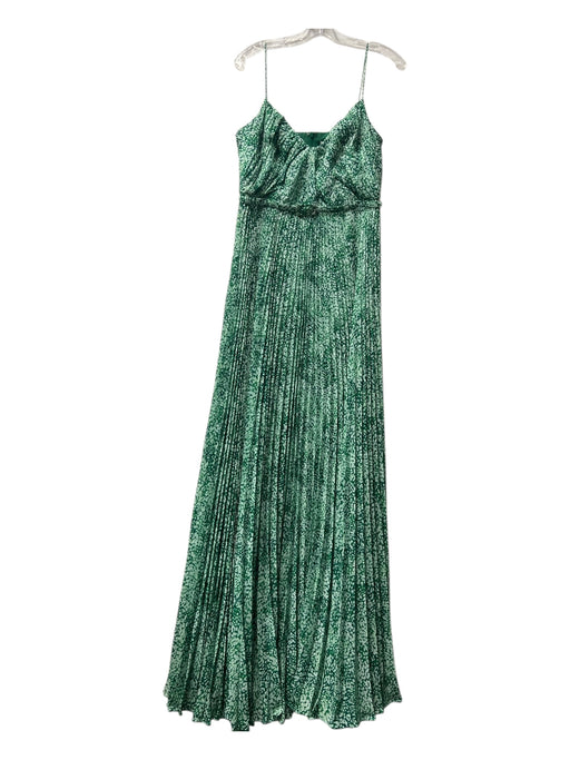ML Monique Lhuillier Size 12 Green Polyester V Neck Spaghetti Strap Pleated Gown Green / 12