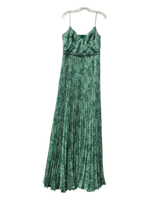 ML Monique Lhuillier Size 12 Green Polyester V Neck Spaghetti Strap Pleated Gown Green / 12
