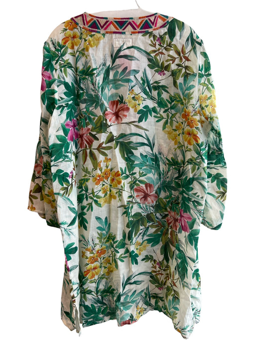 Johnny Was Workshop Size L Green & Multi Ramie V Neck Long Sleeve Dress Green & Multi / L