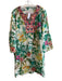 Johnny Was Workshop Size L Green & Multi Ramie V Neck Long Sleeve Dress Green & Multi / L