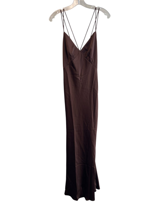 Birdy Grey Size S Espresso Polyester Satin Cross Over V Neck Back Zip Dress Espresso / S