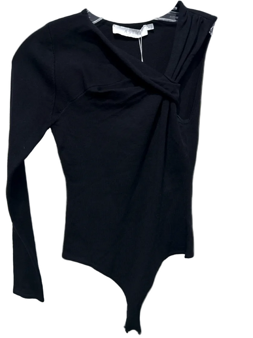 ASTR Size S Black Viscose Blend Knit Twist Detail One Sleeve Bodysuit Black / S