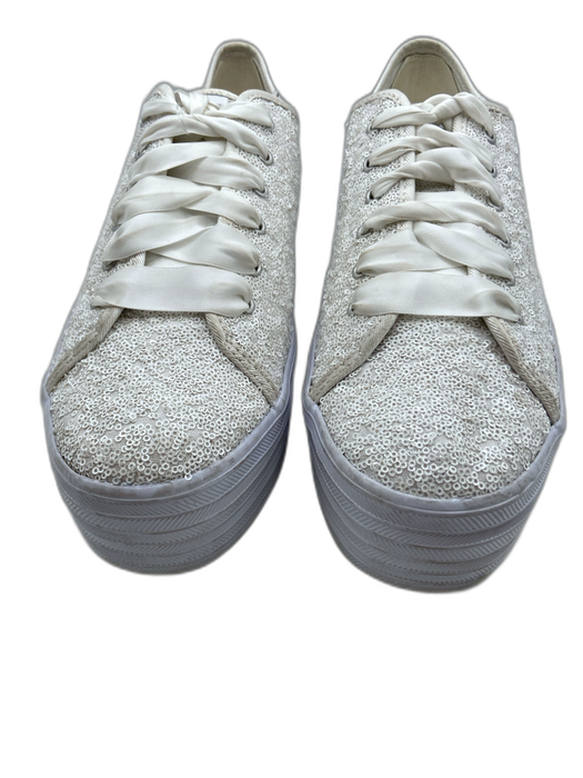Keds Shoe Size 10 White Sequin Ribbon Laces Platform Round Toe Low Top Sneakers White / 10