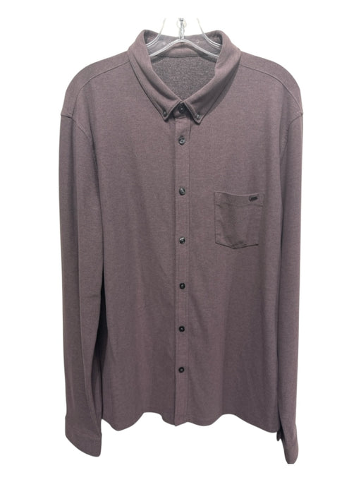 Vuori Size Est L Brown Cotton Blend Solid Button Up Men's Long Sleeve Shirt Brown / Est L
