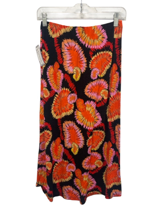 Farm Rio Size S Black, Orange & Multi Print Viscose Blend Ruched Front Skirt Black, Orange & Multi Print / S