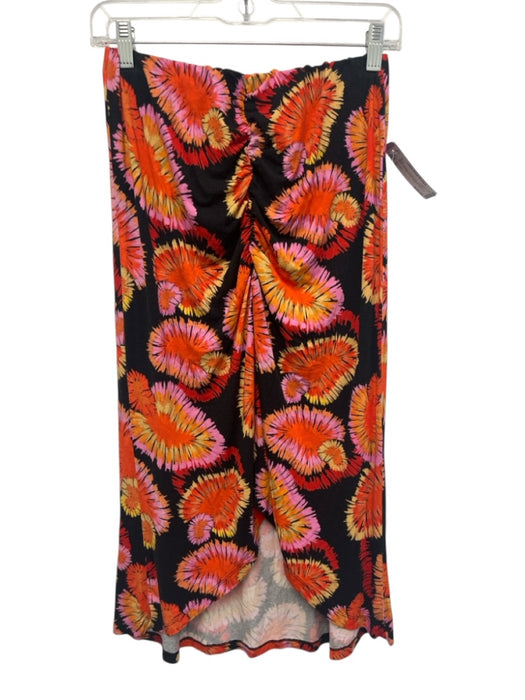 Farm Rio Size S Black, Orange & Multi Print Viscose Blend Ruched Front Skirt Black, Orange & Multi Print / S