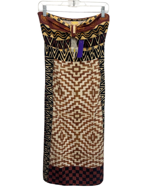 Verb Size 4 Brown & Multi Viscose Blend Keyhole Front Printed Sleeveless Dress Brown & Multi / 4