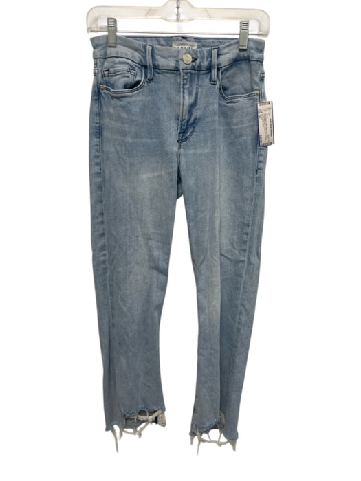 Frame Size 29 Blue Wash Cotton Blend Zip & Button Distressed Hem Jeans Blue Wash / 29