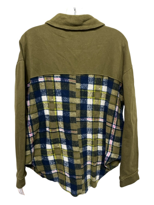 Pilcro Size S Olive Green, White, Multi Cotton Fabric Block Plaid Snap Up Jacket Olive Green, White, Multi / S