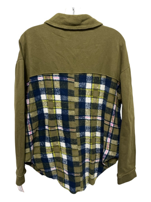Pilcro Size S Olive Green, White, Multi Cotton Fabric Block Plaid Snap Up Jacket Olive Green, White, Multi / S