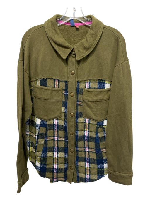 Pilcro Size S Olive Green, White, Multi Cotton Fabric Block Plaid Snap Up Jacket Olive Green, White, Multi / S