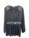 Tory Burch Size 6 Black & Multi Cotton Blend Embroidered Flowers V Neck Top Black & Multi / 6