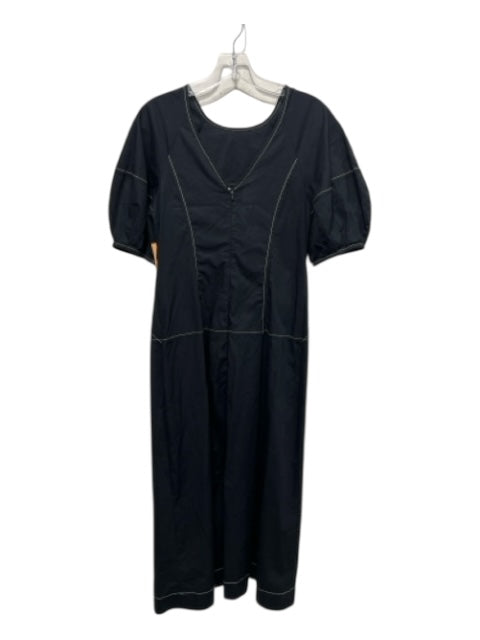 Madewell Size 4 Black Cotton Contrast Stitching Short Sleeve Back Zip Dress Black / 4