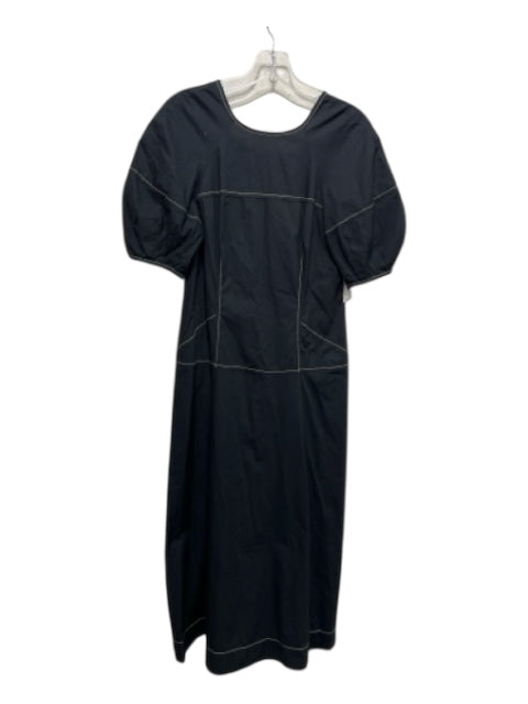 Madewell Size 4 Black Cotton Contrast Stitching Short Sleeve Back Zip Dress Black / 4