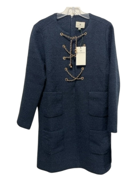 Tuckernuck Size M Blue Polyester Tweed Criss Cross Chain Detail Dress Blue / M