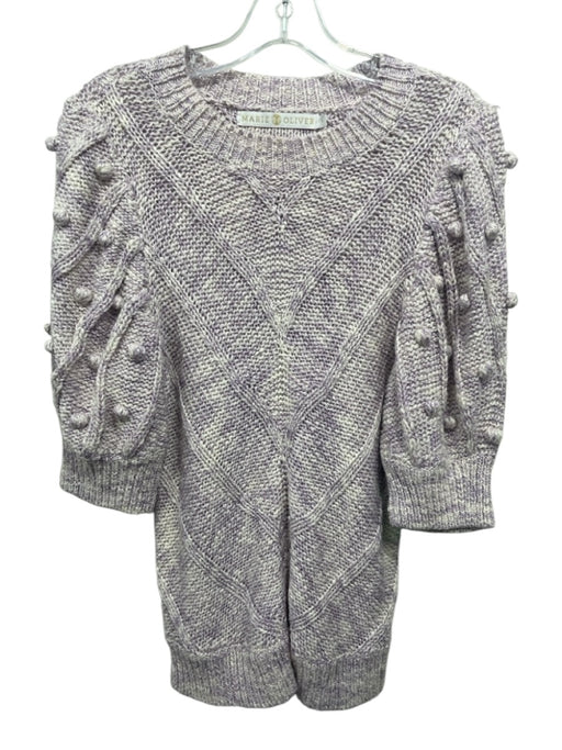 Marie Oliver Size Small Purple & White Cotton Blend Half Puff Sleeve Sweater Purple & White / Small