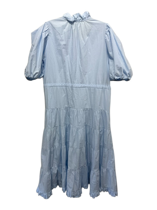 Meimeij Size 40 Light Blue Cotton Short Puff Sleeve Tiered Split Neck Dress Light Blue / 40