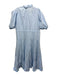 Meimeij Size 40 Light Blue Cotton Short Puff Sleeve Tiered Split Neck Dress Light Blue / 40