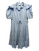 Meimeij Size 40 Light Blue Cotton Short Puff Sleeve Tiered Split Neck Dress Light Blue / 40