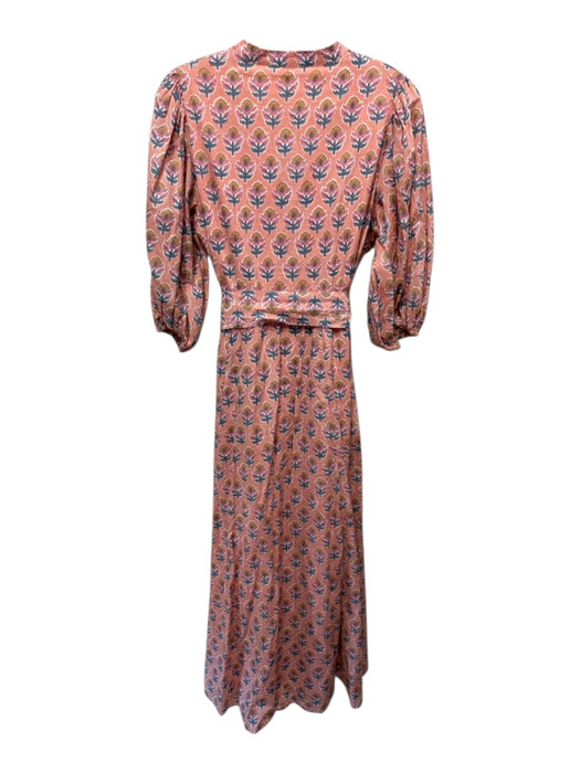 Marea Size Small Pink, Blue, Orange Cotton Long puff sleeve Floral Dress Pink, Blue, Orange / Small