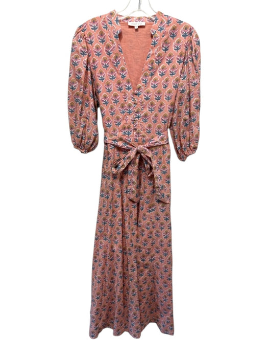 Marea Size Small Pink, Blue, Orange Cotton Long puff sleeve Floral Dress Pink, Blue, Orange / Small