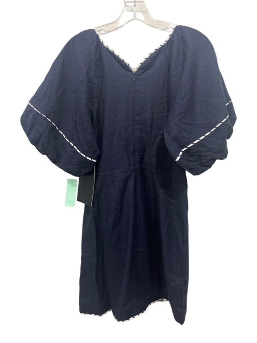 Hyacinth House Size Medium Navy Blue & White Linen Blend Short Puff Sleeve Dress Navy Blue & White / Medium