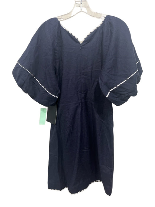 Hyacinth House Size Medium Navy Blue & White Linen Blend Short Puff Sleeve Dress Navy Blue & White / Medium
