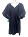 Hyacinth House Size Medium Navy Blue & White Linen Blend Short Puff Sleeve Dress Navy Blue & White / Medium