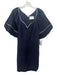 Hyacinth House Size Medium Navy Blue & White Linen Blend Short Puff Sleeve Dress Navy Blue & White / Medium