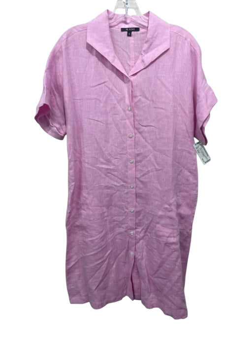 Kal Rieman Size Small Pink Cotton Short Sleeve Button Front Pockets Collar Dress Pink / Small