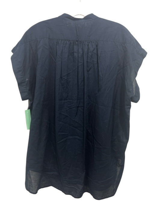 Nili Lotan Size Small Navy Blue Cotton Cap Sleeve Gathered Front Tie Top Navy Blue / Small