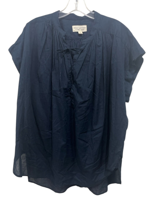 Nili Lotan Size Small Navy Blue Cotton Cap Sleeve Gathered Front Tie Top Navy Blue / Small