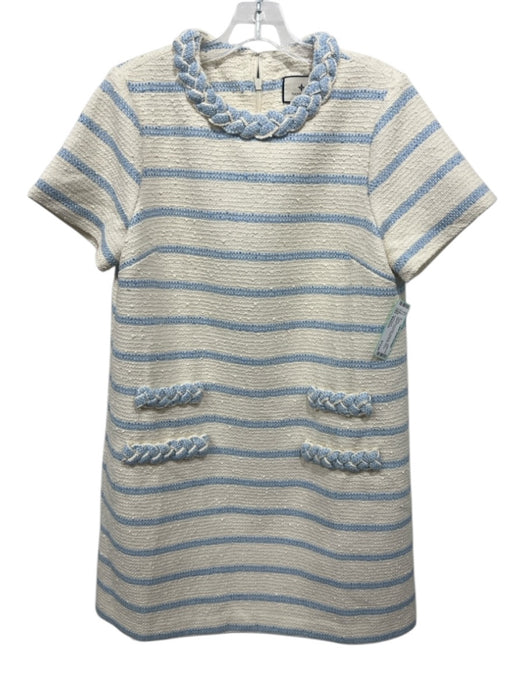 Tuckernuck Size Medium Light Blue & Cream Polyester Short Sleeve Tweed Dress Light Blue & Cream / Medium
