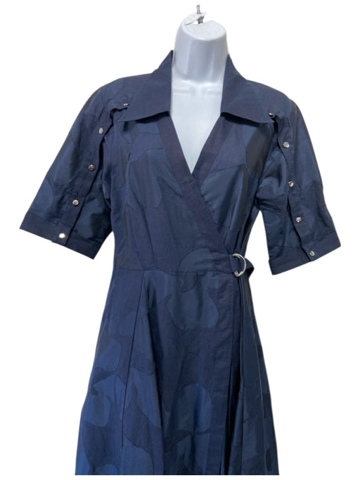 Love Birds Size XS Navy Blue Linen & Cotton Short Sleeve Abstract Print Dress Navy Blue / XS