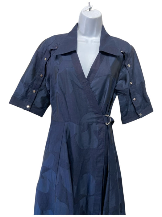 Love Birds Size XS Navy Blue Linen & Cotton Short Sleeve Abstract Print Dress Navy Blue / XS