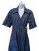 Love Birds Size XS Navy Blue Linen & Cotton Short Sleeve Abstract Print Dress Navy Blue / XS