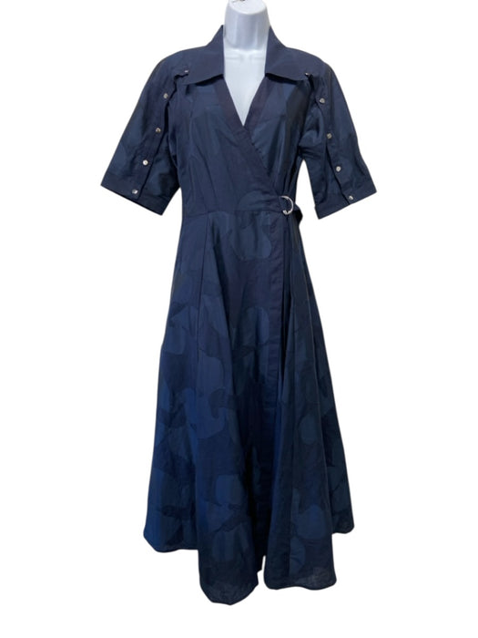 Love Birds Size XS Navy Blue Linen & Cotton Short Sleeve Abstract Print Dress Navy Blue / XS