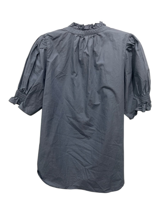 A Piece Apart Size Medium Slate Blue Cotton Short Puff Sleeve smocked Top Slate Blue / Medium