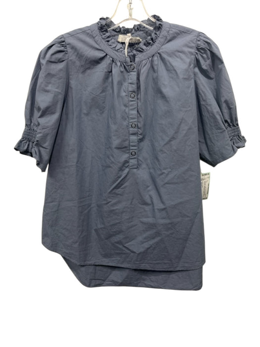 A Piece Apart Size Medium Slate Blue Cotton Short Puff Sleeve smocked Top Slate Blue / Medium