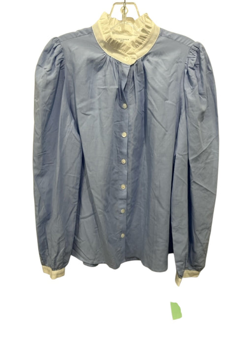 Pomander Place Size Medium Blue & White Cotton Blend Long Sleeve Top Blue & White / Medium