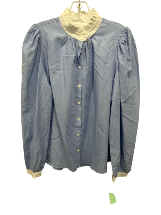 Pomander Place Size Medium Blue & White Cotton Blend Long Sleeve Top Blue & White / Medium