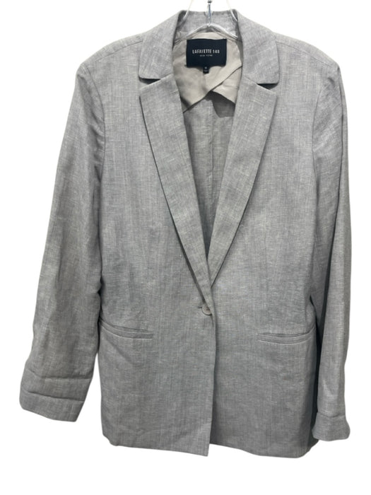 Lafayette 148 Size 14 Light Gray Wool & Linen Long Sleeve Lapel Pockets Jacket Light Gray / 14