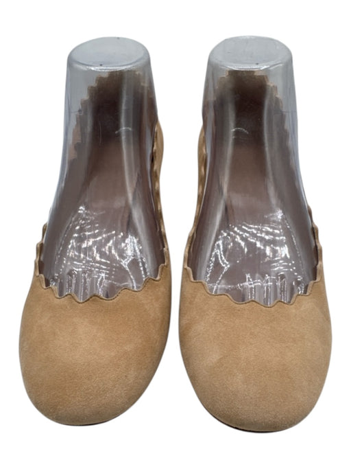 Chloe Shoe Size 38.5 Tan Beige Leather Suede Scalloped Block Heel Pumps Tan Beige / 38.5