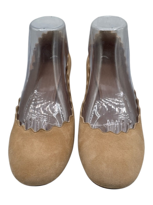 Chloe Shoe Size 38.5 Tan Beige Leather Suede Scalloped Block Heel Pumps Tan Beige / 38.5