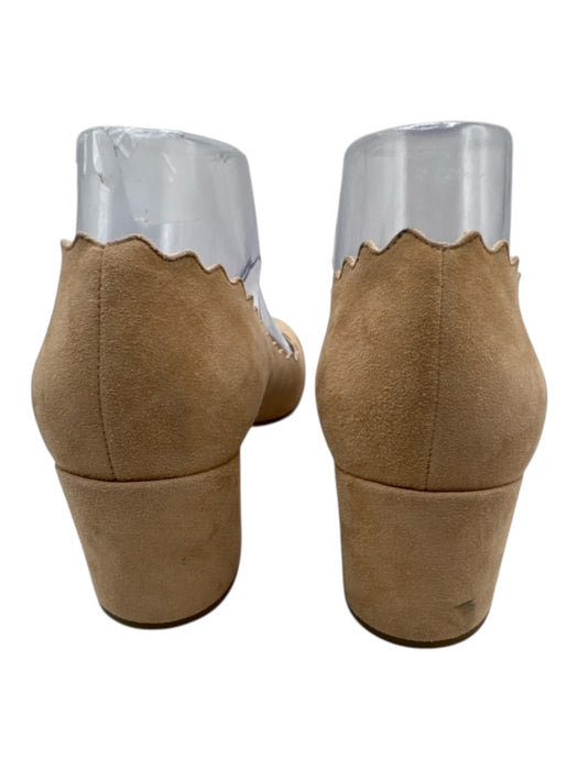 Chloe Shoe Size 38.5 Tan Beige Leather Suede Scalloped Block Heel Pumps Tan Beige / 38.5