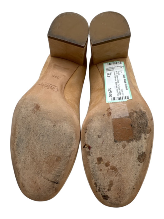 Chloe Shoe Size 38.5 Tan Beige Leather Suede Scalloped Block Heel Pumps Tan Beige / 38.5